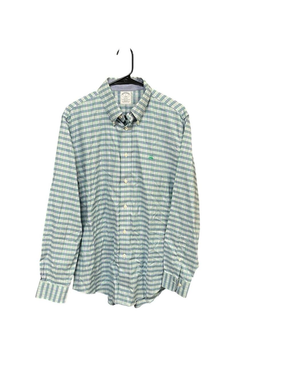 Brooks Brothers Regent Plaid Shirt Men L Supima Cotton Button Down Non-Iron Blue